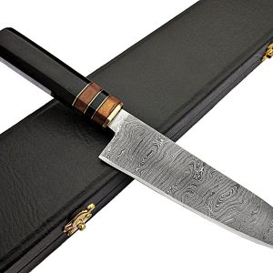 Custom Handmade Damascus Steel Chef Knife HK102CK With Leather Sheath 12 Inch Buffalo Horn Handle Best Chef Knife