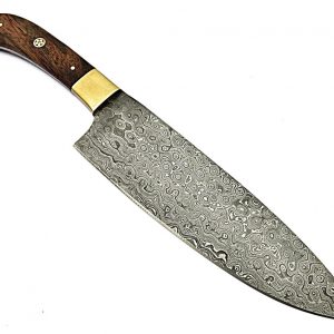 Custom Handmade Damascus Steel Chef Knife HK110CK With Leather Sheath 13 Inch Wood Handle Best Chef Knife