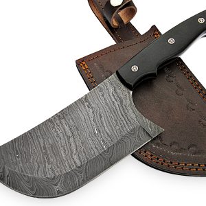 Custom Handmade Damascus Chef Cleaver Knife HK102CC With Leather Sheath 12 Inch Buffalo Horn Handle Best Chef Cleaver Knife