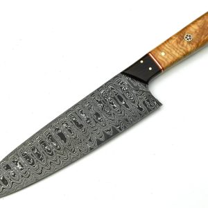 Custom Handmade Damascus Steel Chef Knife HK104CK With Leather Sheath 12 Inch Wood Handle Best Chef Knife